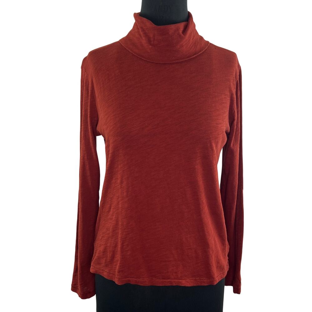 Madewell Burnt Orange Long Sleeve Whisper Cotton Turtleneck Sweater Size S FLAW